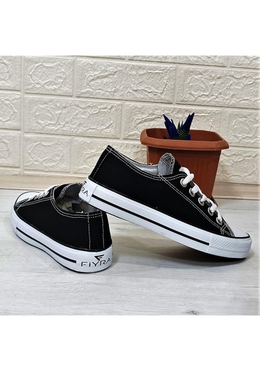Fiyra 554 Siyah-Beyaz Kısa Unisex Sneaker Keten Spor Ayakkabı 001