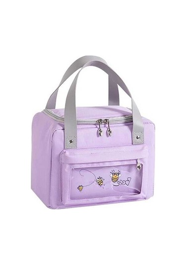 Dancemonkey Cbtx Yalıtımlı Öğle Yemeği Çantası Polyester Açık Hava Piknik Kamp Yiyecek Saklama Çantası - Mor + Arı Mor
