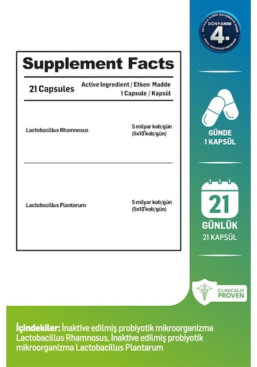 Kiperin Postbiyotik 210 Milyar Cfu Rhamnosus & Plantarum Sindirim 21kapsül & 700mg Akıllı Gıda Takviyesi