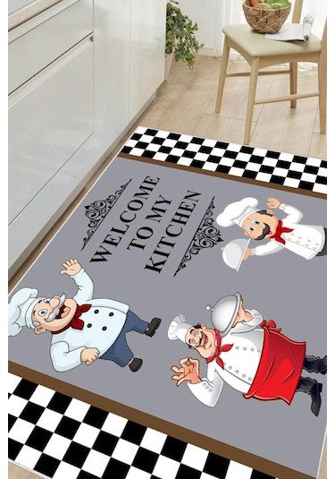 Dijital Baskılı Dekoratif Kaymaz Taban Yıkanabilir Aşçı Desenli Halı Mutfak Halısı Yolluk Salon Halısı