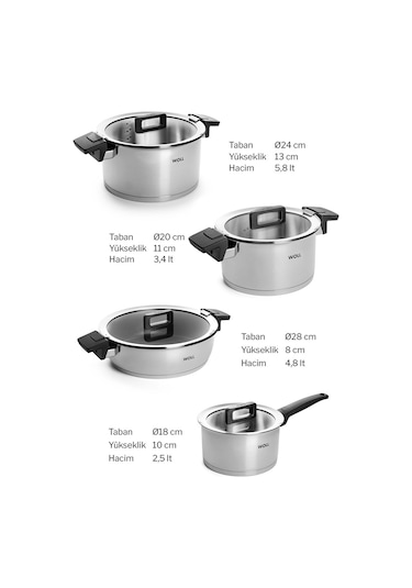 Woll Concept D-WOLLNCSET001 Çelik Tencere Seti 8 Parça
