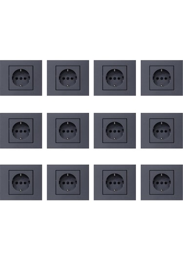 Ovivo Grano Füme Topraklı Priz Çerçeveli 12  Adet