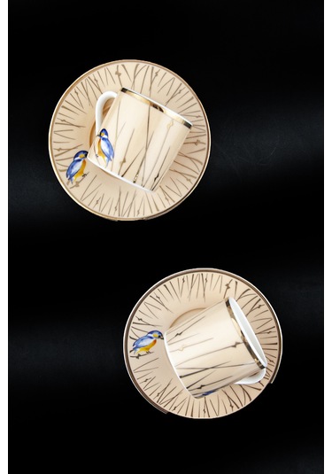 Sedge Altın Yaldızlı İki Kişilik Kahve Fincan Takımı Sarı