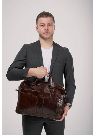 Ççs 71470 Hakiki Deri Evrak Çantası Kahve