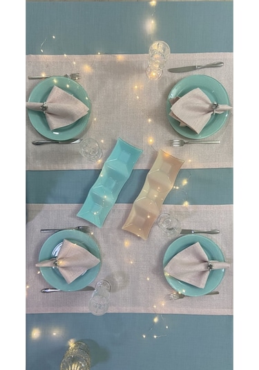 Keten Görünümlü Begonvil Masa Örtüsü Maldiv 6 Kişilik Takım