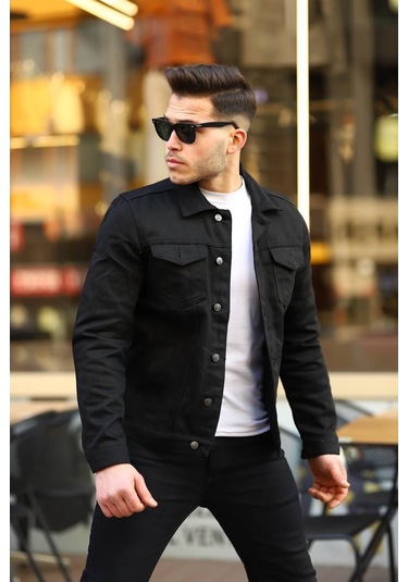 Slim Fit Erkek Kot Ceket Siyah