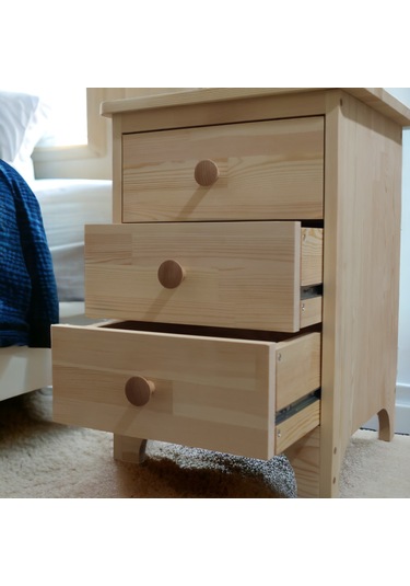 Retro Doğal Ahşap 3 Çekmeceli Komodin 1. Sınıf Masif Çam Ağacı 35