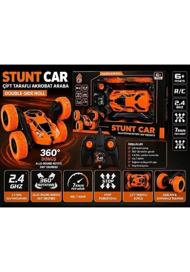 Uzaktan Kumandalı 360 Dönen Şarjlı Akrobat Stunt Car Araba Turuncu