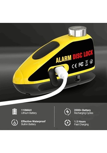 Mavi Motosiklet Disk Fren Alarm Kilidi 110db Titreşim Sensörlü, Usb Type-c Şarj, Alüminyum Alaşım, 2 Bıçaklı Anahtar
