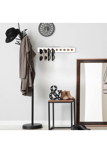 Hangfox Duvar Takılı Bambus Güneş Gözlüğü Dolabı - Pu Deri Kanca İle Ev İçi Gözlük Tutucu Ve Sergi Rakımı 40cm Beyaz