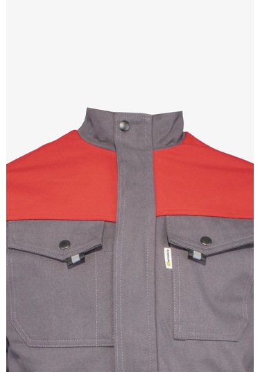 Kışlık İş Montu Grikırmızı Pamuklu Polar Astarlı Nigra Tasarım Gri-Kırmızı