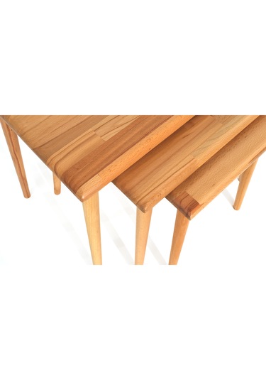 Dikdörtgen Masif Doğal 3'lü Zigon Modern Üçlü Yan Sehpa