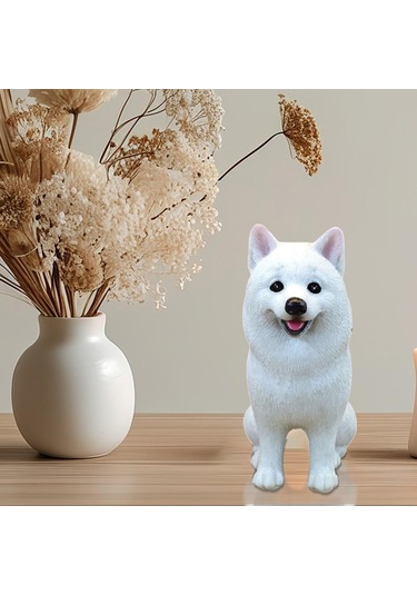 Suntek Samoyed Figür Araba Dekorasyonu Köpek Heykeli Masa Yatak 5cmx6,5cmx10,5cm