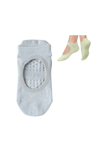 Gajeena Gri Pamuklu Fitness Pilates Çorapları - Silikon Anti Kayma, Ter Emici, İç Mekan Sporu İçin Açık Gri