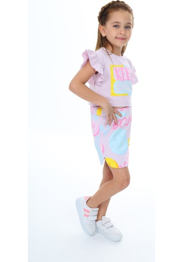 Toontoy Kız Çocuk Baskılı Etekli Takım Açık Lila
