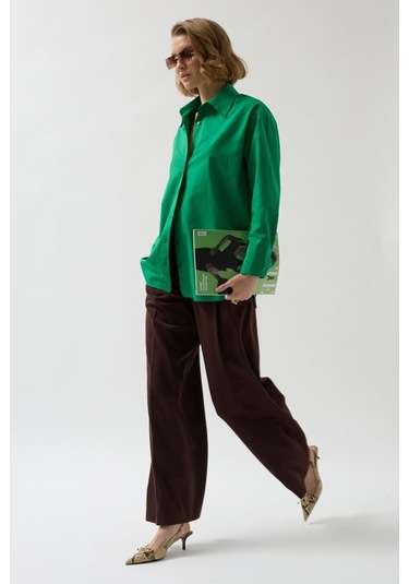 Sırt Dekolteli Bağcıklı Gömlek Yeşil