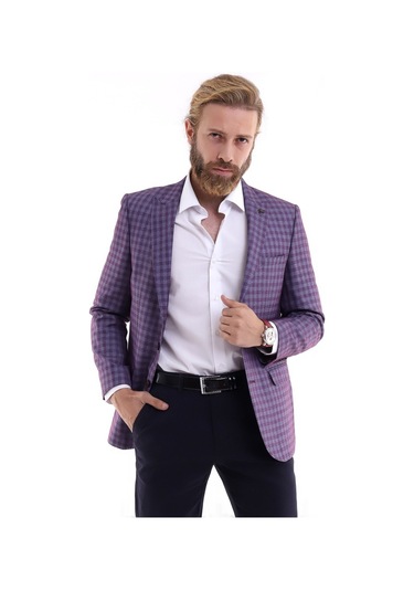 Presto Erkek Kareli Ceket Klasik-6 Drop- Bordo 1593-800 Bordo
