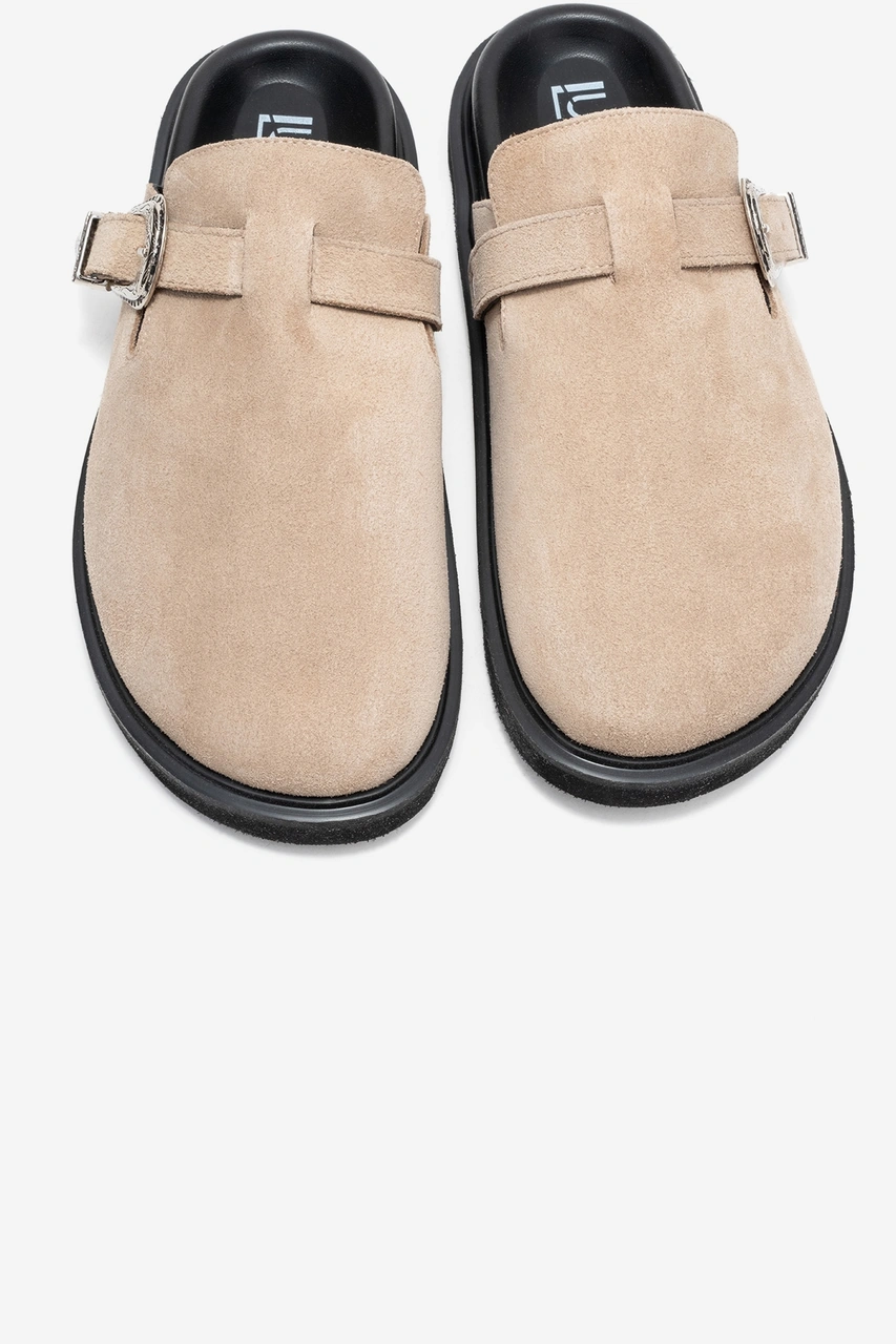 Vesta Bej Süet Tokalı Hakiki Deri Kadın Burnu Kapalı Terlik Bej