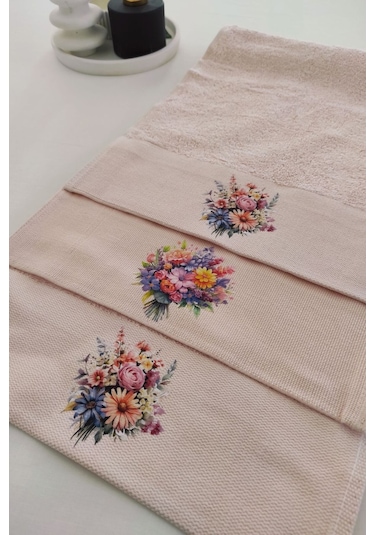3'lü Mutfak Havlu Takımı - Somon Bambu El Havlusu Seti - Ekstra Yumuşak - 30x50 Cm - Çiçek Bahçesi Somon Pembe