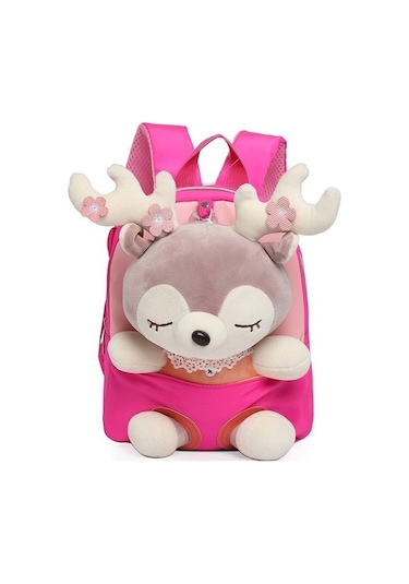 Xinqi Trading Karikatür Peluş Geyik Küçük Çocuk Sırt Çantası - Pembe Qgrr65 Koyu Pembe