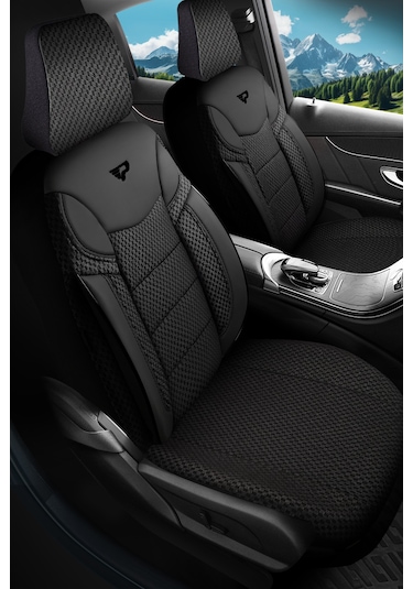 Siyah - Siyah Panda Dragon Serisi Dokuma Kumaş Oto Koltuk Kılıfı - Tam Set