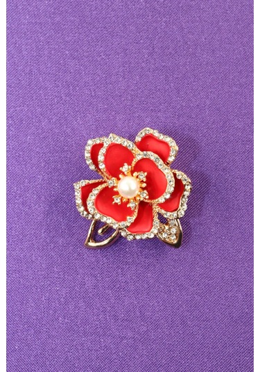 Sedef Çiçeği Broş. Yaka İğnesi Broş. Taşlı Tasarım Sedef Çiçeği Broş. Kadın Broş. Broş. Kırmızı - Altın