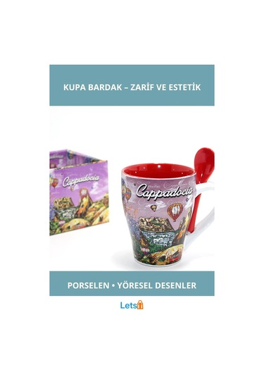 Yöresel Desenli Şık Porselen Kupa Bardak Tekli Çok Renkli
