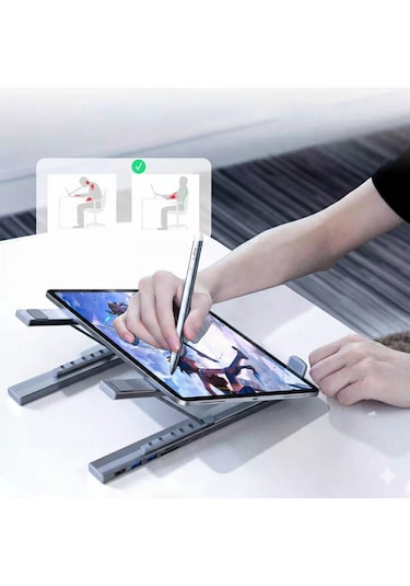8 İ 1 Arada Type-c Hub Lı Katlanabilir Laptop Standı 4k Hdmı 5gbps 60cm Kılıf