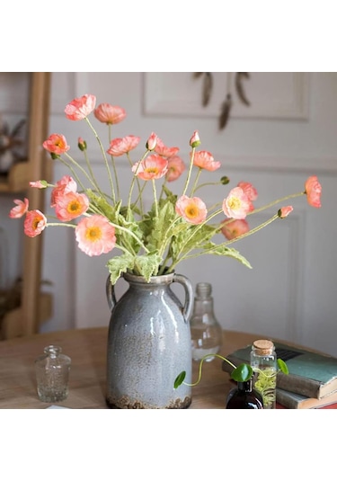 Yapay Çiçek Gelincik Çiçeği Pembe Renk 3 Çiçek 1 Tomurcuk 59cm