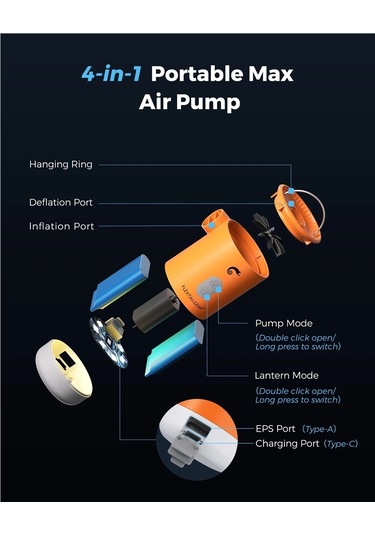 Jialan Max Pompa 2 Pro Taşınabilir Mini Hava Pompası Kamp