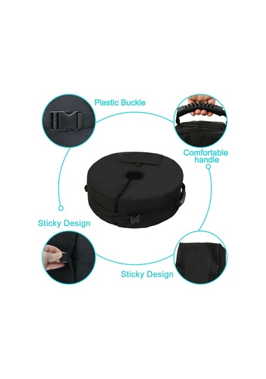 Leezsing Koyu Siyah 48cm Çaplı Dairesel Topuk, 600d Oxford Kumaş, Çantalı Ve Kordonlu, Bahçe, Plaj, Kamp Gölgesi, Çadır Rüzgar Tutan Sabitlastırıcı Ağırlık Torbası Siyah