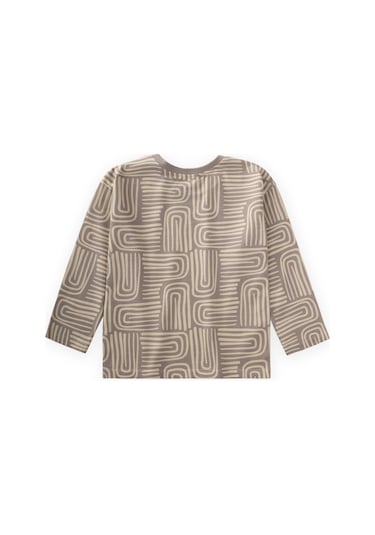 Cigit Uzun Kollu Desenli T-shırt 3-12 Yaş Bej Bej