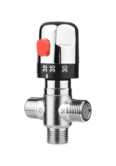 Springsun Termostatik Su Karıştırma Valfi - Güneş Enerjili Sistemler İçin Bakır Sıcak Soğuk Duş Bataryası Gümüş