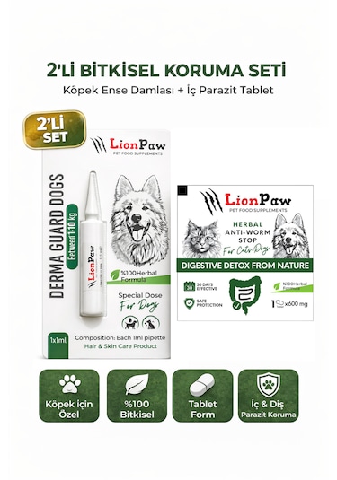2'li Set Köpek 1-10 Kg İç Dış Parazit Bitkisel 1 Damla Ve 1 Tablet Seti
