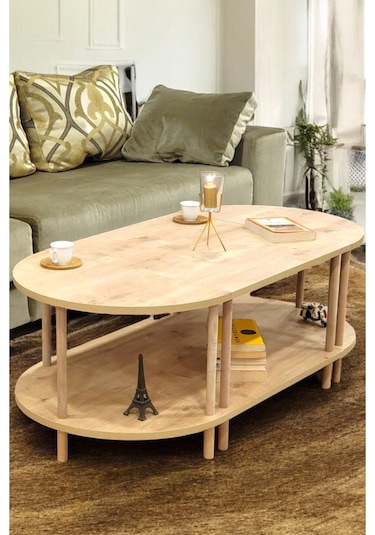 Çevir Kur 3'ü 1 Arada 2 Raflı Orta Sehpa Ve Dekoratif Yan Sehpa Gazetelikli Meşe