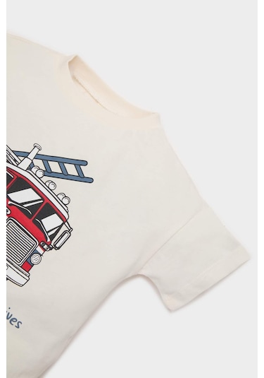 DeFacto Erkek Bebek 2'li Takım Araç Baskılı Kısa Kollu Tişört Beli Lastikli Şort E6775A525SMER100 Ekru DeFacto Erkek Bebek 2'li Takım Araç Baskılı Kısa Kollu Tişört Beli Lastikli Şort E6775A525SMER100 Ekru