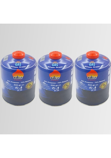 3'lü Set - Golf Butan Propan Kamp Gazı Valfli Kartuş 450 Gr Şeffaf