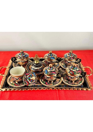 6lı Bakır Fincan Takımı Ve Lokumluk,kare Tepsi
