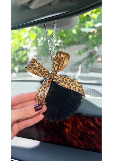 Dikiz Ayna Süsü Leopar Kurdele Ponpon Set
