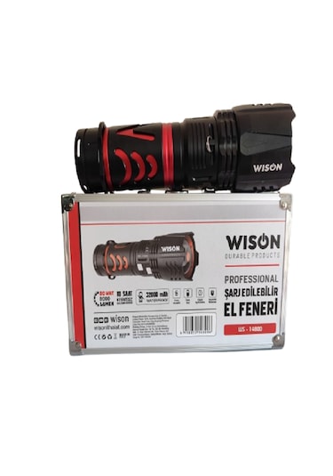 Ws-14800 80 Wat 8000 Lümen 10 Saat Çalışan Profosyonel El Feneri Yeni Ürün Siyah