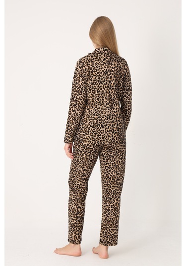 Nbb Kadın Leopar Desen Wild Önden Düğmeli Pijama Takım LEOPAR