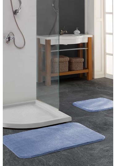 Elart Banyo Paspas Takımı 2li kaydırmaz tabanlı peluş doly mavi Mavi