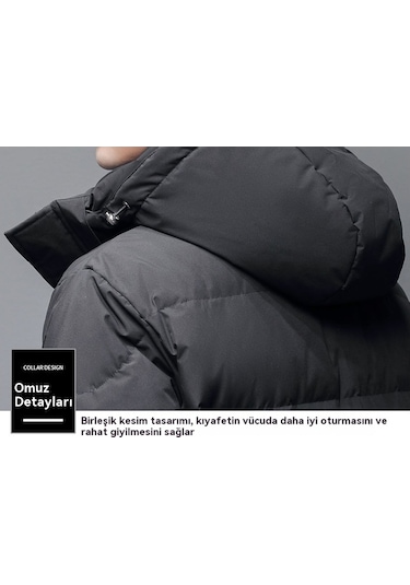 Yeni Kışlık Uzun Büyük Beden Pamuklu Ceket Siyah Siyah