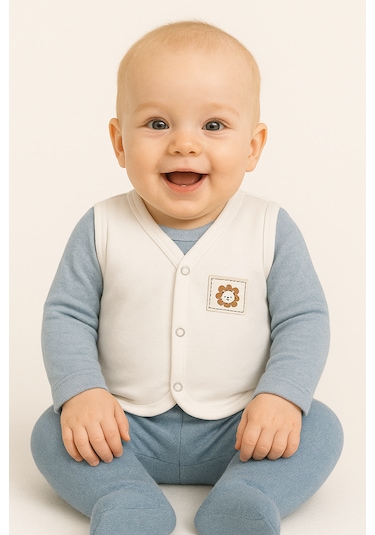 Mevsimlik Penye Bebek Yelek %100 Pamuk Beyaz