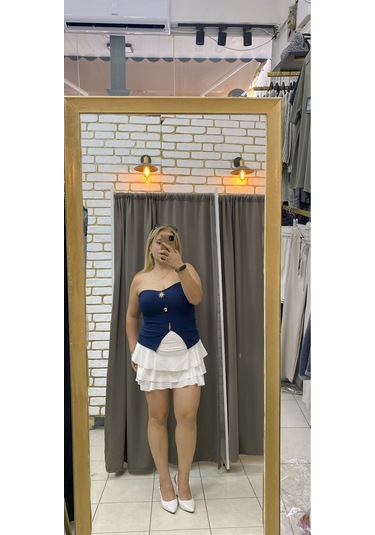 Tuba Toptaş Ottoman Straplez Bluz Lacivert