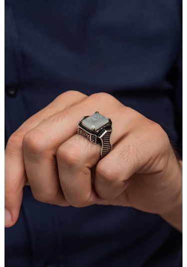 Yüzük Sanatı Beyaz Paraipa Taşlı Parlak 925 Gümüş Erkek Yüzük