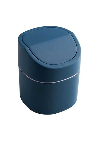 Tongxida Ev Mini Masaüstü Çöp Kutusu Kapaklı, Dudak Mavi, Pratik Temizleme Silindir Kutusu/ Mavi
