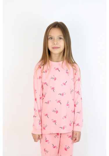 Kız Çocuk Orta Kalınlıkta Basic Baskılı Pijama Takımı Koyu Pembe
