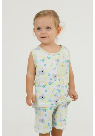 Erkek Çocuk Sevimli Desen Kolsuz Atlet Basic Şortlu Alt Üst Takım 001