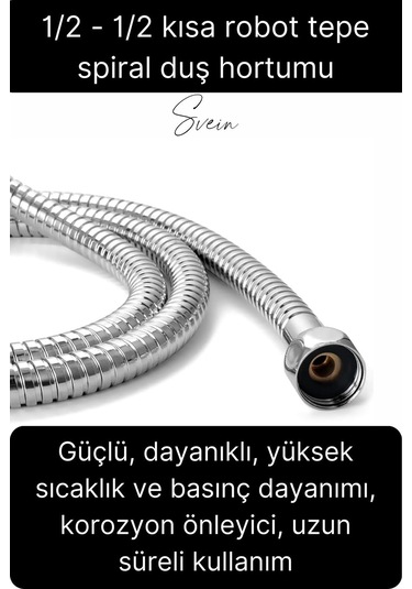 75 Cm Kısa Tepe Ara Duş Hortumu Spiral Robot Ara Bağlantı Örgülü Dayanıklı Kopmaz Patlamaz Sızdırmaz Gümüş